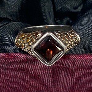 John Hardy Sterling Silver and 18K Armadillo Garnet Ring Size 7 Designer - EB08